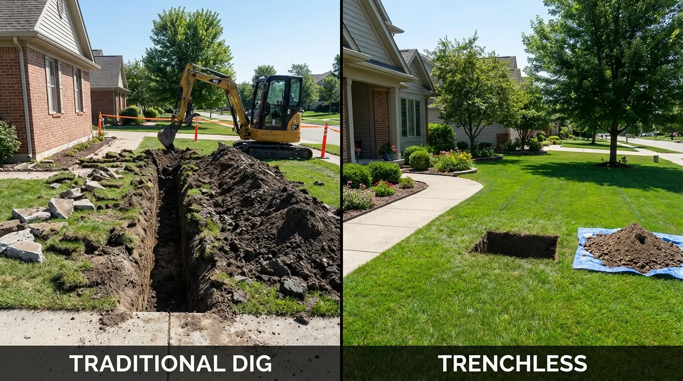 Trenchless sewer repair with minimal yard damage versus traditional excavation in Freeland, WA